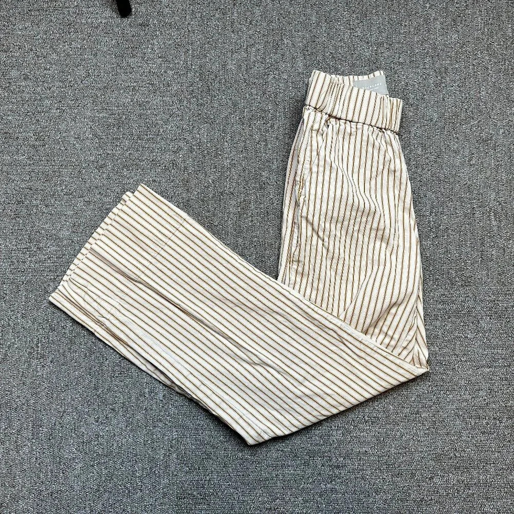 Everlane The Easy Pant Organic Cotton Cream and Golden Brown Striped | Size 00